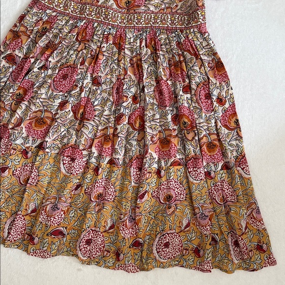 ba&sh | Valia Floral Print Short Sleeve Boho Mini Dress 1E22VALI Ocre (XS 2) - Picture 15 of 16
